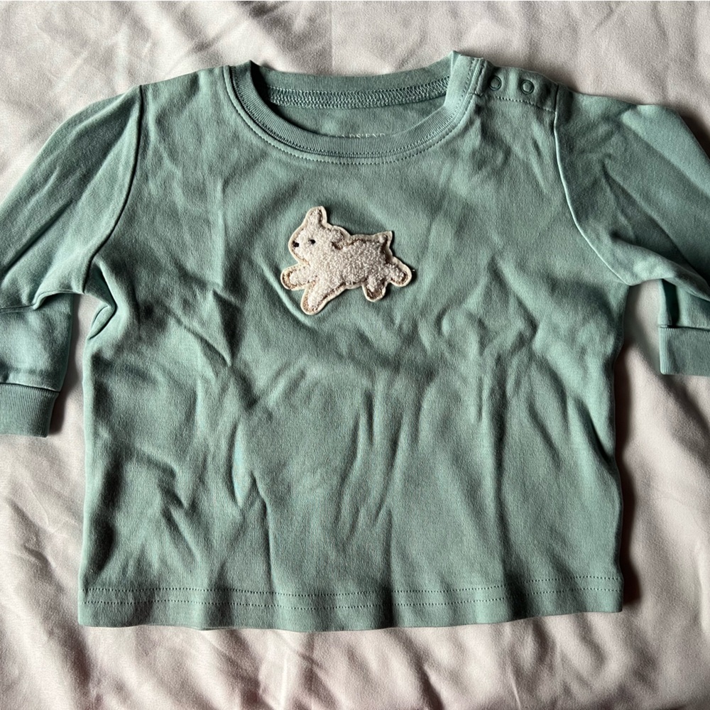 Lands' End Kids' Turquoise Long Sleeve Shirt with Sheep Patch